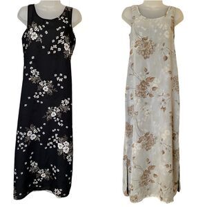 Floral Ditsy Versatile WimsyGoth Black Shift Maxi Sleeveless Boho Vintage Dress